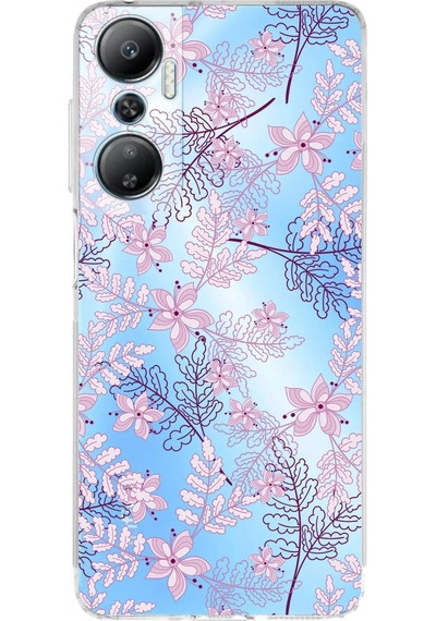 İnfinix Hot 20 Uyumlu Kamera Korumalı Floral Pudra Tasarımlı Şeffaf Silikon Kılıf