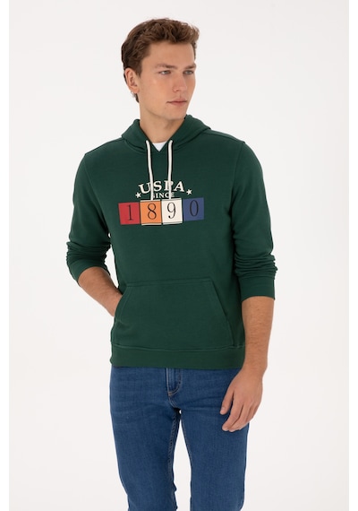 U.S. Polo Assn. Erkek Regular Fit Kapüşonlu Koyu Yeşil Sweatshirt 50316364-VR079