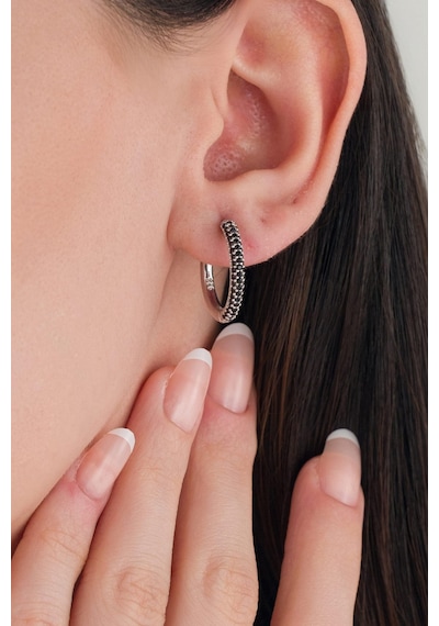 20 Mm Gümüş Siyah Zirkon Taşlı Halka Küpe