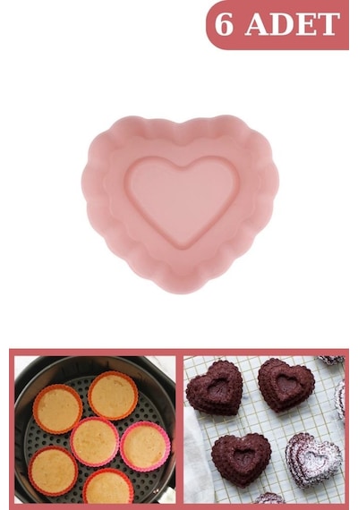 Onikiden SL11 Tüm Hava Fritözleriyle Uyumlu Airfryer Silikon Kalp Muffin Kek Kalıbı 6'lı