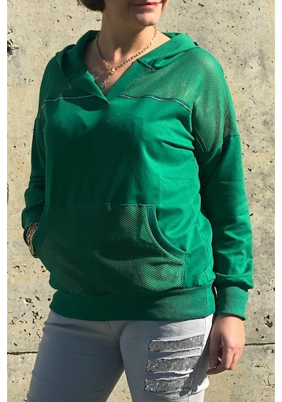 Mia Butik Kadın Yeşil File Detaylı Bluz -1363 Yeşil