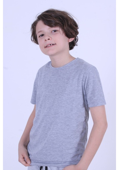 Ss Sinser Basic Bisiklet Yaka %100 Pamuk Düz Unisexs Çocuk T-shirt Gri
