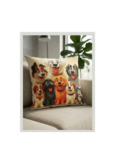 Sevimli Köpekler Digital Baskılı Kırlent Kılıfı Çok Renkli - 930432982 Çok Renkli