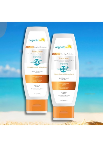 Organicsun Spf 50+ Yüz Ve Vücut Güneş Kremi 100ml 2'li Set Leke Karşıtı, Yüksek Korumalı, Suya Dayanıklı, Her Cilt Tipine Uygun, Vegan Sku: Mır8690010454782