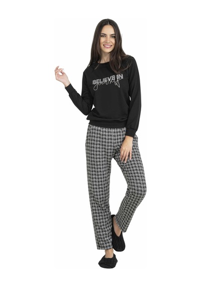 Flz Kışlık Uzun Kol Siyah Pijama Takımı Dowry 09-102 Siyah
