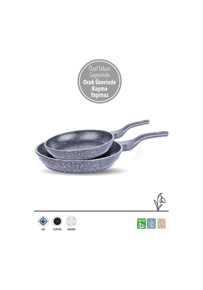 Fms D3007 Döküm Granit 2'li 20-28 Cm Tava Seti Siyah