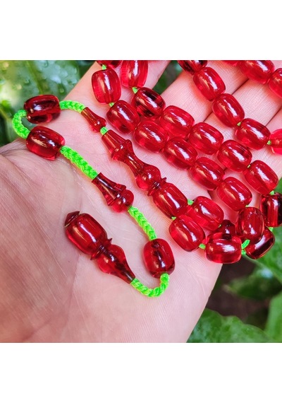9x11 Mm Şeffaf Delim Kırmızı Katalin Tesbih - Ergin Baran Necef