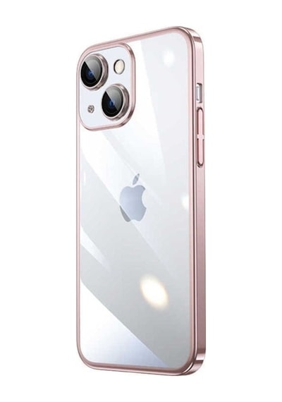 Apple Uyumlu iPhone 14 Kılıf Sert Pc Renkli Çerçeveli Zore Riksos Kapak Rose Gold