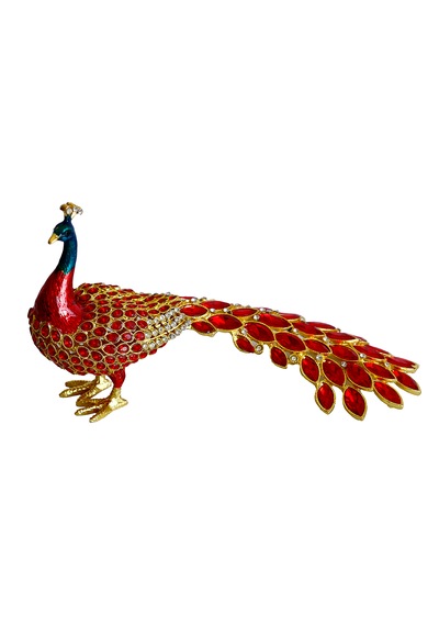 Kristal Taşlı Tavus Kuşu Biblo Ve Mücevher Kutusu 12x22x9 Cm,