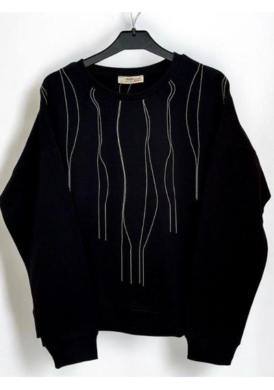 Kız Çocuk Mevsimlik Pamuklu Zincirli Sweatshirt-14445 Siyah
