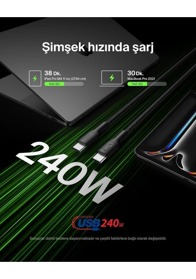 Belkin Cab025hq2mbk Boostcharge Pro 240w Usb-c To Usb-c Örgülü 2m Hızlı Şarj Kablosu- Siyah