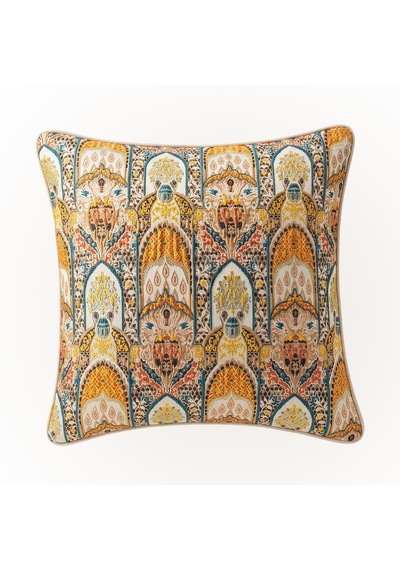 "green & Mosaic" Etnik Desenli Kırlent Kılıfı - 45x45 Hardal - Krem