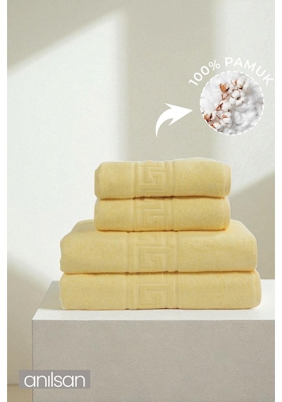 4'lü Mavi Greek Havlu Set %100pamuk - 2 Adet El Havlusu 50x90 Ve 2 Adet Banyo Havlusu 70x140 Mavi