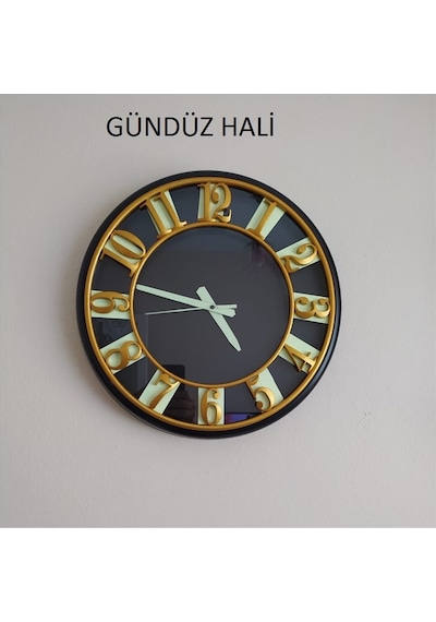 Gündüz Altın Varaklı Gece Parlayan Fosforlu Duvar Saati 40 Cm (490600190) Altın