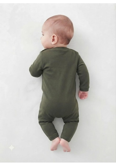 Xmlbayiciniz Unisex Bebek Tulum Haki 0-3 Ay Pamuk Uzun Kol Çıtçıt Kapama Dik Yaka Çok Renkli