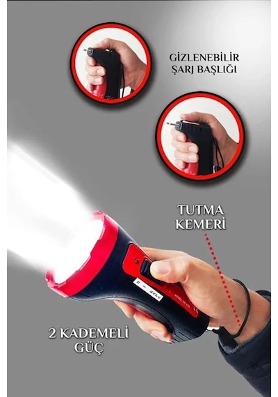 Janva Ultra Güçlü 1 km Menzil El Feneri Şarjlı 10w Prekejtör Kambur Fener Işıldak Lamba Bekçi Polis Afad Siyah