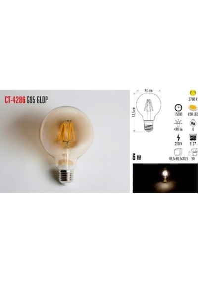 Cata 2 Adet Ct 4286 6w E27 Rustik Led Glop G95 Ampul Amber