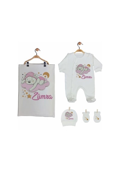Pia Baby Gl 2003 İsme Özel Ayıcıklı Beşli Tulum Set Krem