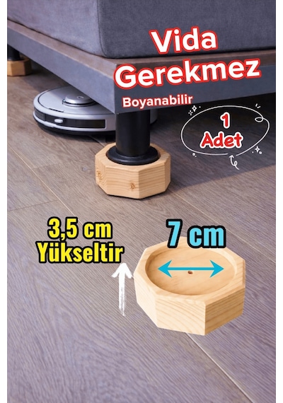 Doğal Ahşap Baza Ayağı Yükseltici 3,5 Cm Yükseltir Robot Süpürge Uyumlu Oyuklu Takoz 1 Adet Çam Doğal Ahşap Baza Ayağı Yükseltici 3,5 Cm Yükseltir Robot Süpürge Uyumlu Oyuklu Takoz 1 Adet Çam