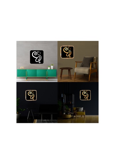 Led Işıklı Kişiselleştirilebilir Kedi Temalı Tablo Danica Dekoratif Gece Lambası Sarı - 737265165 Sarı