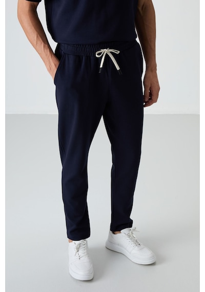 Tommy Life Lacivert Pamuklu Kalın Yumuşak Dokulu Oversize Fit Basic Erkek Eşofman Takım - 85251 Lacivert