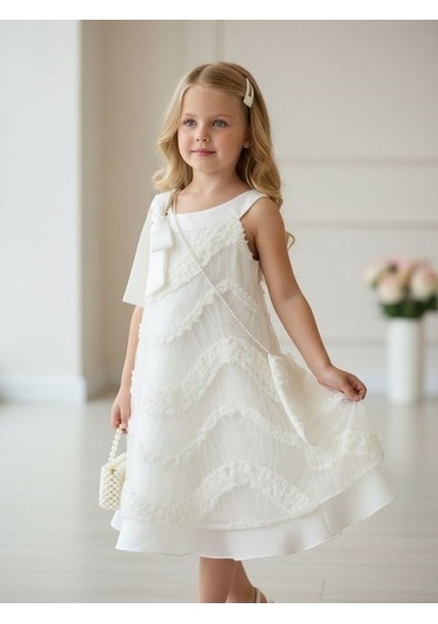 Zekids Kız Çocuk Tasarım Elbise-17241 BEYAZ