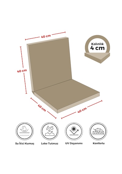 Xpermate 4'lü Arkalıklı Sandalye Minderi Fermuarlı 40x40 Bej