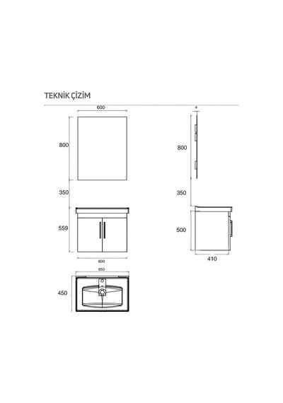 Creavit D20 Banyo Dolabı Seti Çekmeceli 65 Cm Beyaz