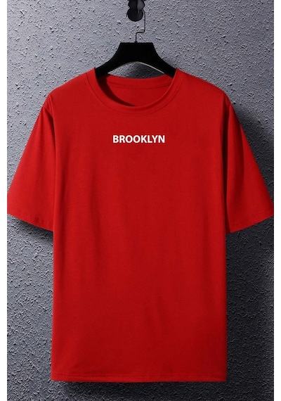 Unisex Brooklyn Baskılı T-shirt Kırmızı