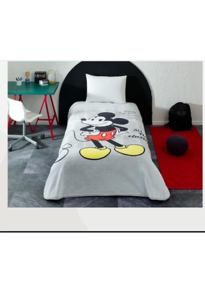 Taç Lisanslı Battaniye Mickey Mouse Fashion Tek Kişilik Gri - Sarı