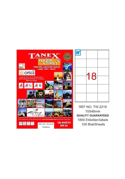 Tanex 2218 Laser Etiket 70x46mm 18x100 1800 Adet Diğer