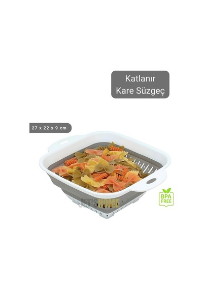 Katlanır Süzgeç Bpa Free Makarna Süzgeci Sebze Süzgeci Kare Süzgeç 27x22x9 Cm Beyaz Gri