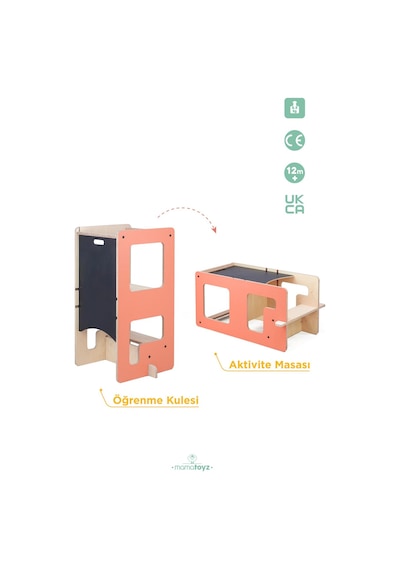 Flip Terra Cotta 3'ü 1 Arada Öğrenme Kulesi & Aktivite Masası & Yazı Tahtası Turuncu Rengi Terra Cotta