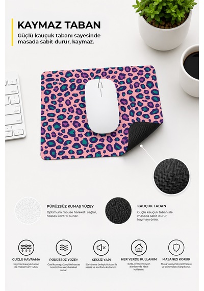 Leopar Desenli Ergonomik Mouse Pad Kaymaz Taban Ev Ve Ofis Kullanımı Fare Altlığı 230x190x2mm