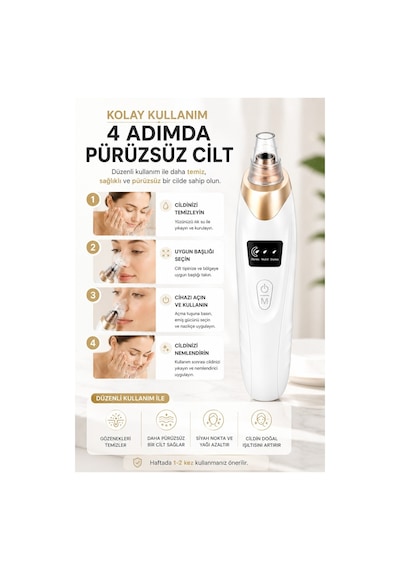 Robeve Auhma Ahb01 Vakumlu Siyah Nokta Temizleme Cihazı 3 Kademeli Emiş Gücü, 5 Farklı Başlık, Usb Şarjlı Kablosuz Gözenek Temizleyici, Yağ Ve Kir Temizleme, Yüz Cilt Bakım Cihazı