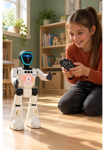 Venandin Robix Türkçe Konuşan Uzaktan Kumandalı Akıllı Robot Adam - Şarjlı, Led Işıklı, Dans Eden Eğitici Oyuncak Robot 31 Cm