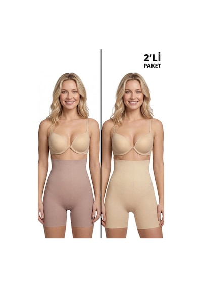 Cottonhill Yüksek Bel  Lazer Kesim Kadın Korse Kahverengi-ten 2'li Paket Kahve