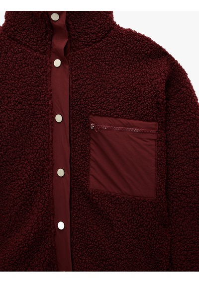Koton Dik Yaka Fermuar Cep Detaylı Çıtçıt Düğmeli Oversize Peluş Ceket Bordo 6wal10088ık