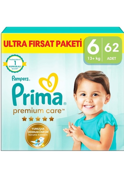 Prima Premium Care Bebek Bezi Beden:6 13+ Extra Large 62 Adet 6 Numara