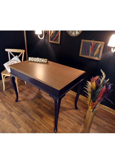 Wooding-Mobilya Wooding 120 Cm Masif Lacivert Naturel Yemek Masası