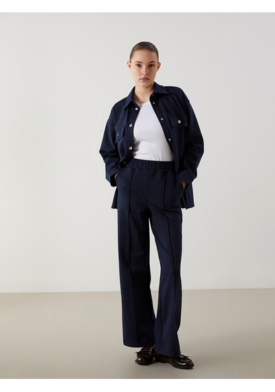 Lcw Modest Lacivert Beli Lastikli Çizgili Kadın Pantolon