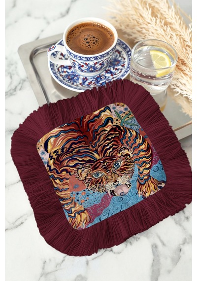 Egzotik Kaplan Motifli Saçaklı Sunum Peçetesi - Canlı Bohem Kırmızı Berceste Bardak Altlığı Mendil Pastel Karamel Egzotik Kaplan Motifli Saçaklı Sunum Peçetesi - Canlı Bohem Kırmızı Berceste Bardak Altlığı Mendil Pastel Karamel