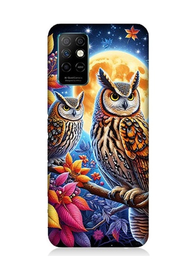 İnfinix Note 8i Uyumlu Dallarda Bilge Baykuşlar Desenli Silikon Kılıf Çok Renkli