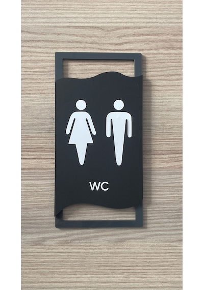 Antrasit Çerçeveli Mat WC Yönlendirme Levhası