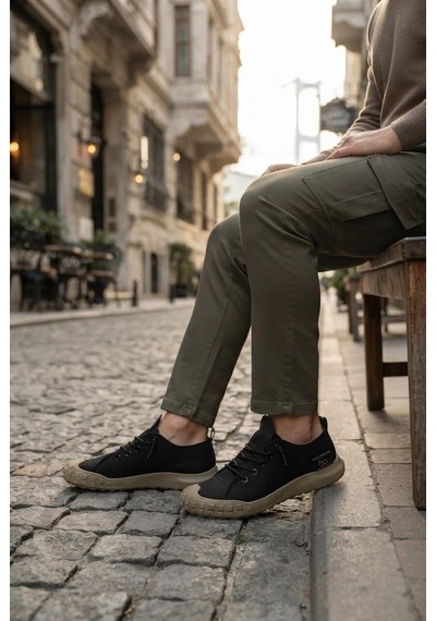 Fort 2065 Bst Rahat Esnek Lastik Bağcıklı Sneaker Erkek Ayakkabı Siyah - Vizon