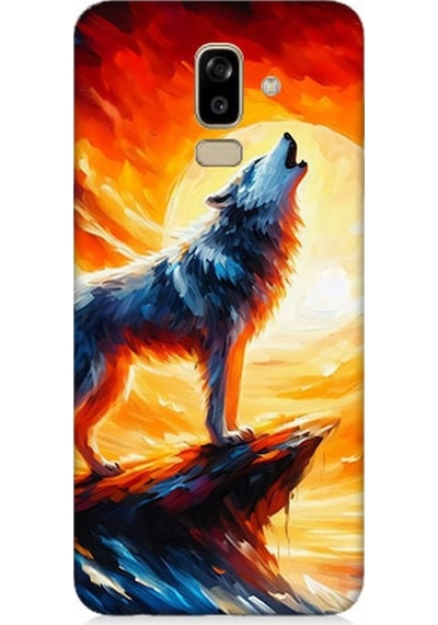 Samsung Galaxy J8 Uyumlu Kayalıkta Uluyan Kurt Yalnızlığı Desenli Silikon Kılıf Çok Renkli