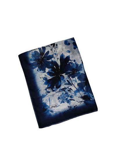 Mim Eşarp Ebruli Cotton Vual Çiçek Desenli Şal 75x190 Cm Lacivert