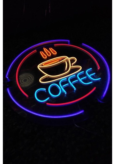 Çemberli Fincan Ve Coffee Yazısı - Led Dekoratif Duvar Aydınlatması Neon Duvar Yazısı Sihirli Led Mesajlar