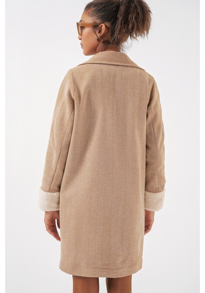 Bigdart 9085 Balık Sırtı Kaşe Kaban - Camel