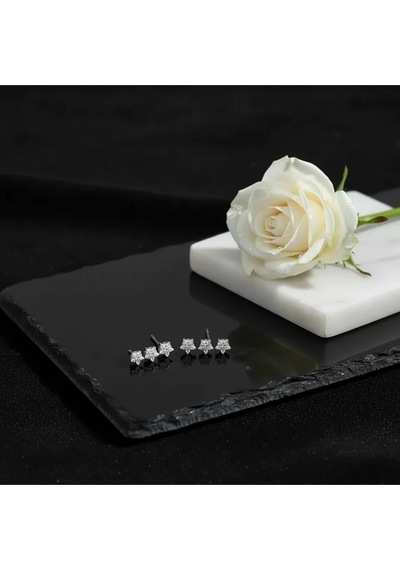 Tektaş Küpe Yıldız Model Tektaş Üçlü Set Küpe Kararmaz Çelik Silver